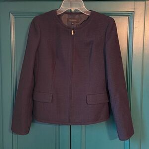 Talbots tweed navy blazer jacket sz 2
